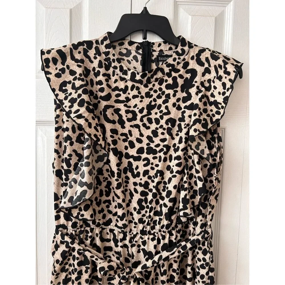 Boohoo Leopard Ruffled Wide Leg Jumpsuit Plus Size 22 - Picture 5 of 13
